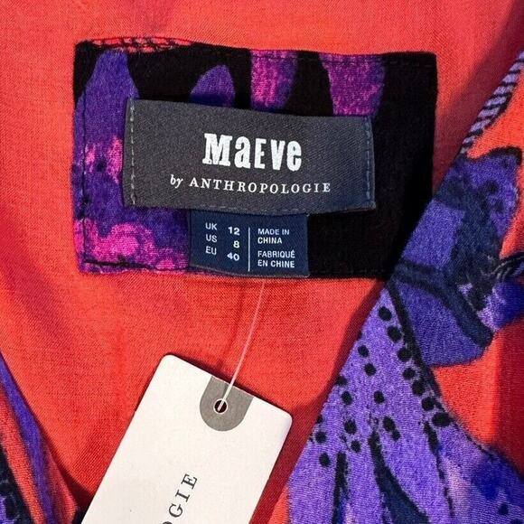 Anthropologie Maeve Macie Maxi Dress Sz 8 Floral Purple Red V-Neck NWT - Picture 4 of 10